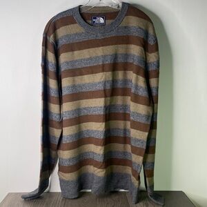The North Face Wool Men's Crewneck Sweater - Gray, Brown, Tan Stripes - 1291